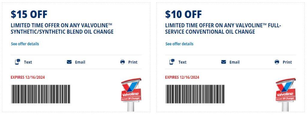 Valvoline Oil Change Coupons